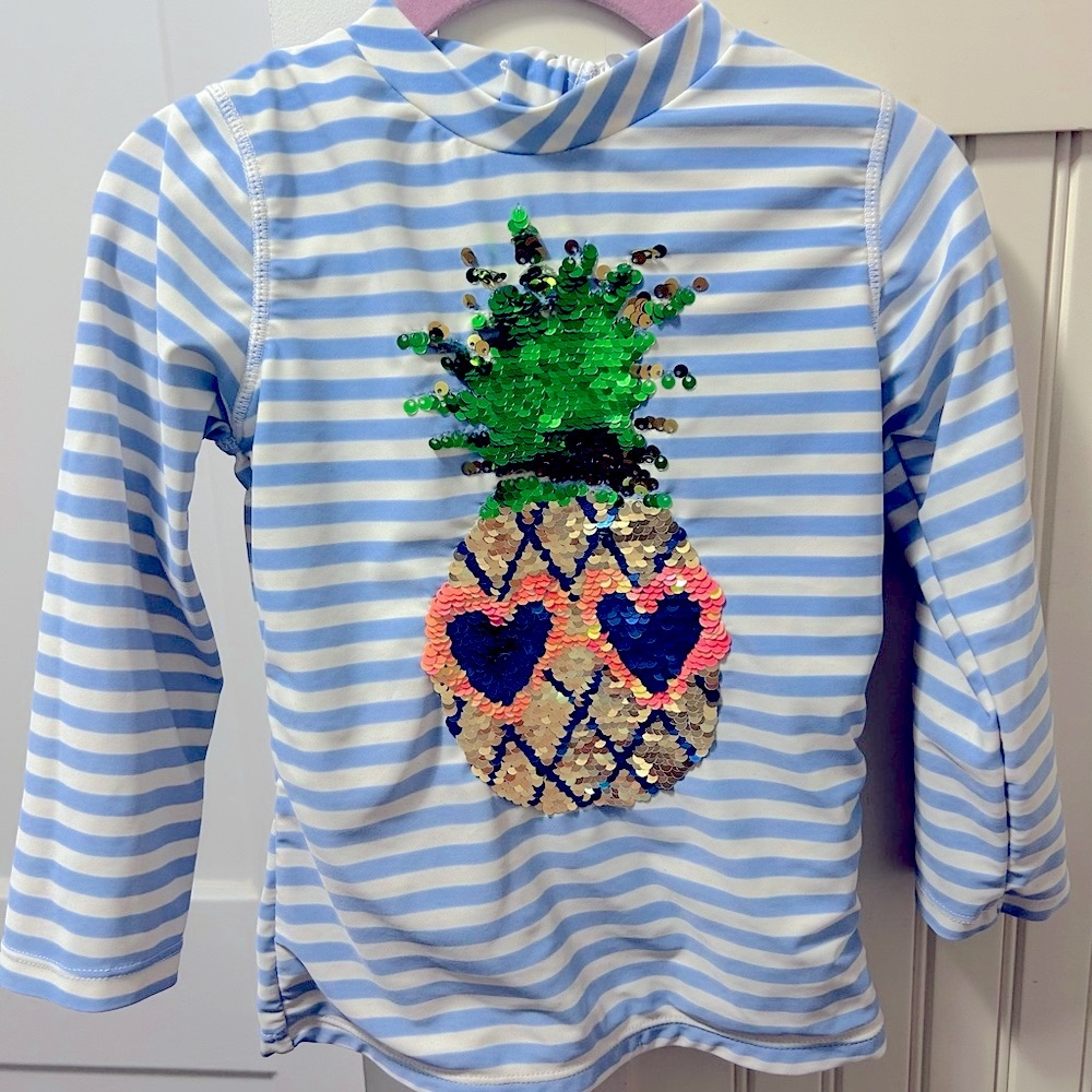 Shade Critters Girls Magic Sequin Pineapple Rash-Guard Top